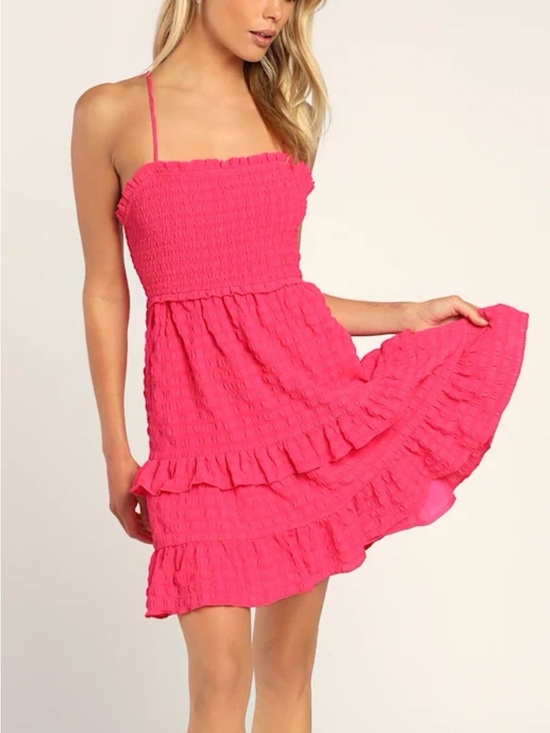 Lulus Dresses & Skirts - Lulu's Hot Pink Smocked Ruffle Mini Dress